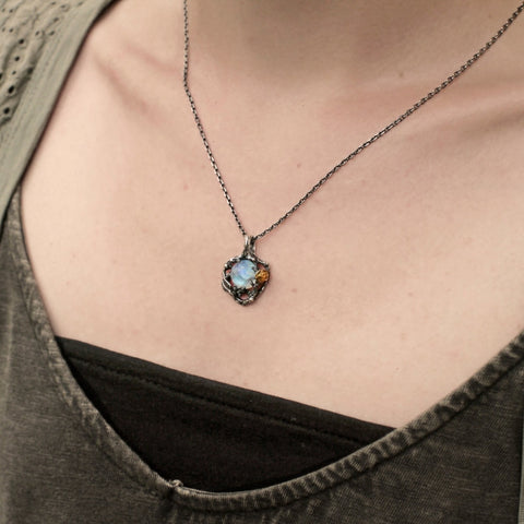 Natural Moonstone Rose Pendant Necklace