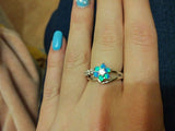 Silver White Fire Opal Flower Ring