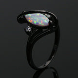 White Fire Opal Crossed Dark Ring