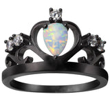 White Fire Opal Crown Dark Ring