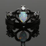 White Fire Opal Crown Dark Ring
