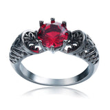 Unique Hollow Red Ruby Black and Silver Plated Ring