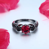 Unique Hollow Red Ruby Black and Silver Plated Ring