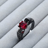 Unique Hollow Red Ruby Black and Silver Plated Ring