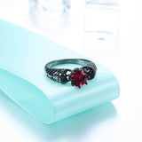 Unique Hollow Red Ruby Black and Silver Plated Ring