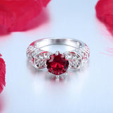 Unique Hollow Red Ruby Black and Silver Plated Ring