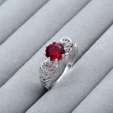 Unique Hollow Red Ruby Black and Silver Plated Ring