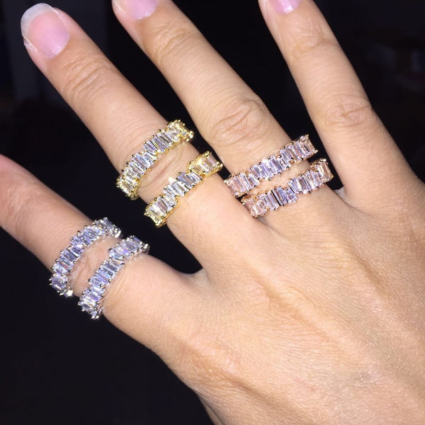 Rainbow Trapezoid Stone Rings
