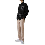 Cartoon Abstract Figure Printed Lapel Collar Long Sleeve Boyfriend Loose Button Shirt