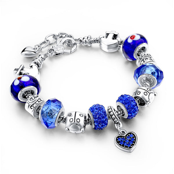 Crystal & Glass Hear Charm Beads Bracelets