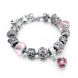 Crystal & Glass Hear Charm Beads Bracelets