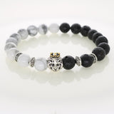 Gold Crown Lion Natural Stone Lava Beads Bracelet