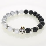 Gold Crown Lion Natural Stone Lava Beads Bracelet