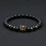 Silver Gold Owl Head Stone Lava Beads Bracelets