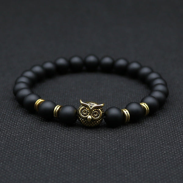 Silver Gold Owl Head Stone Lava Beads Bracelets