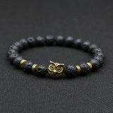 Silver Gold Owl Head Stone Lava Beads Bracelets