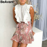 Ruffle Pleated Floral Skirt