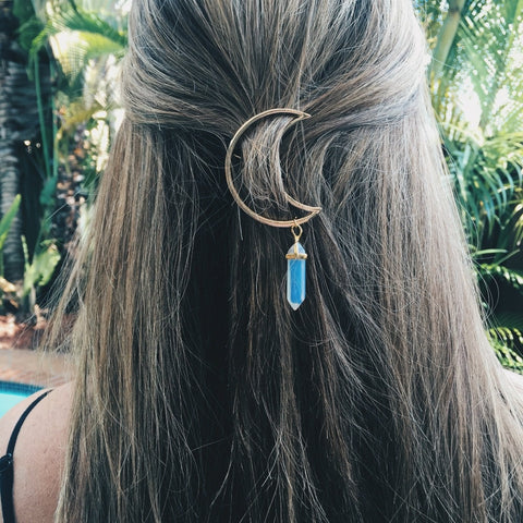 Crescent Moon Natural Quartz Hair Clips