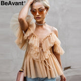 Ruffle Mesh Blouse