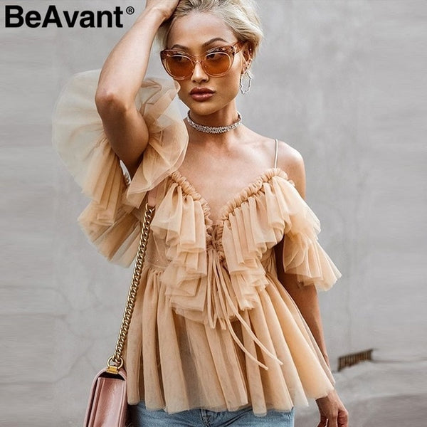 Ruffle Mesh Blouse