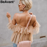 Ruffle Mesh Blouse