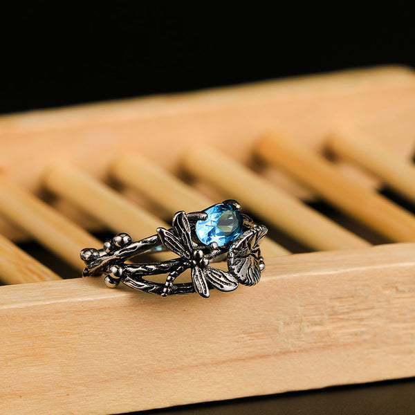 Aquamarine Dragonfly Lotus Ring
