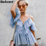 Ruffle Mesh Blouse