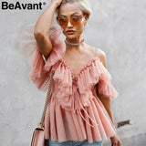 Ruffle Mesh Blouse