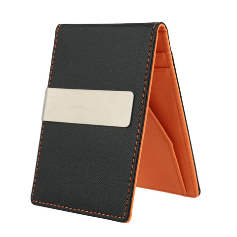 Men Faux Leather Clip Slim Wallet