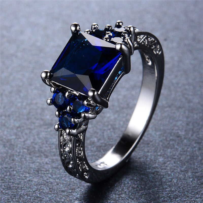 5 Stone Diamond and Princess Cut Blue Sapphire Ring | Reuven Gitter Jewelers