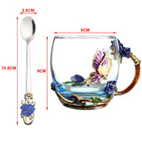 Blue Flower Novelty Enamel Tea Mug Crystal Glass - Heat Resistant