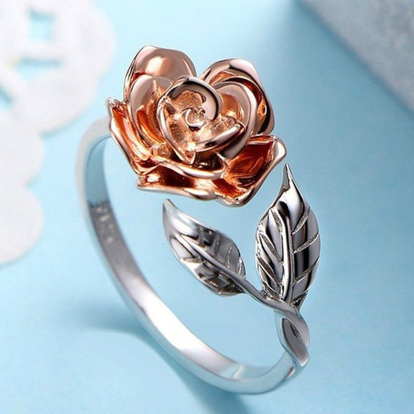 Exquisite Rose Leaf Zircon Ring