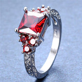 Princess Cut Red Garnet Ring