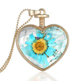 Pressed Flower Heart Shaped Pendant Necklace