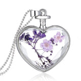 Pressed Flower Heart Shaped Pendant Necklace